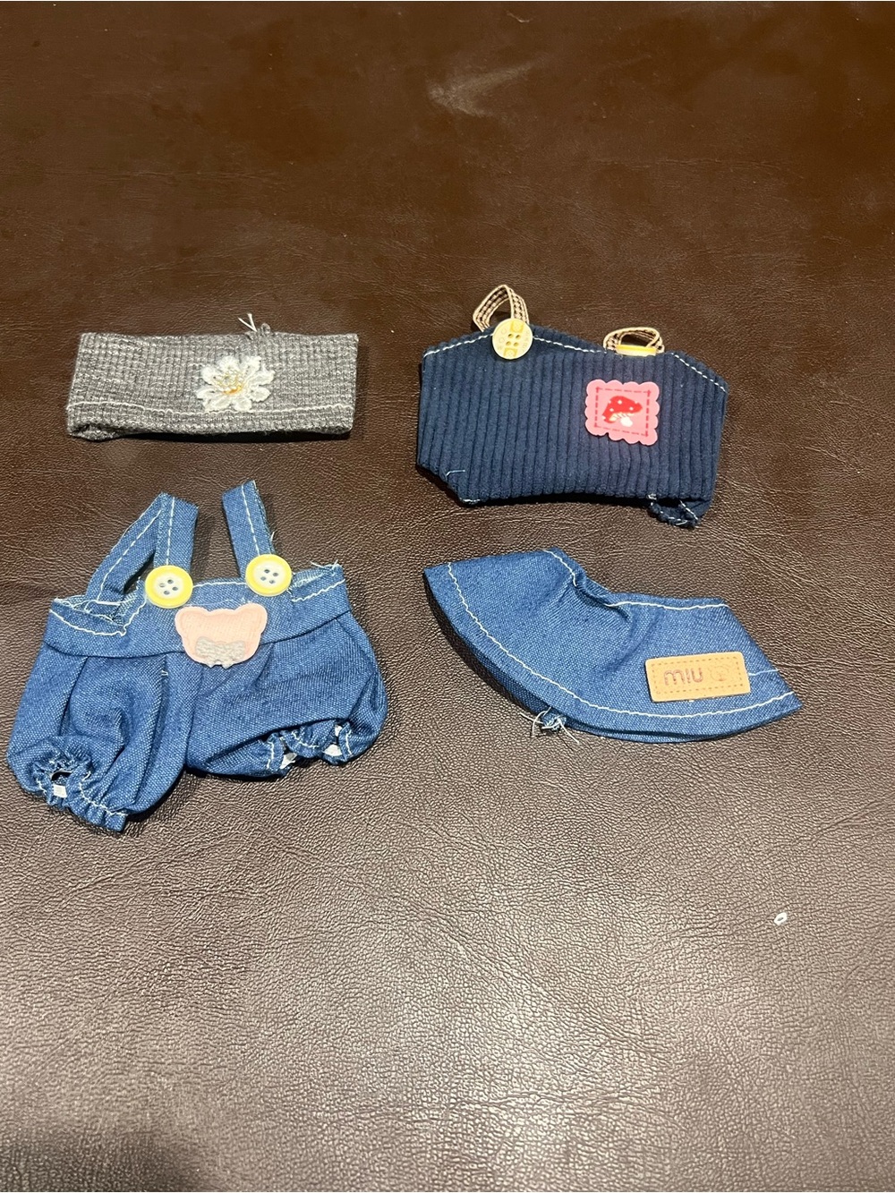 Miu Doll Clothing Lot 3pc Denim Skirt & Shorts + Gray Headband, <10 in